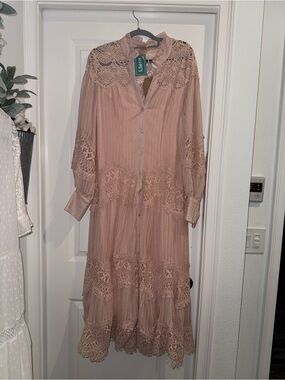Hope's Dusty Rose Lace Maxi Shirt Dress